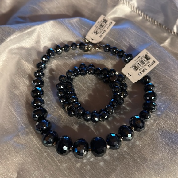 NWT Necklace/ Bracelet Set Faceted Black Genuine Crystal High Quality Cookie Lee - Picture 7 of 7